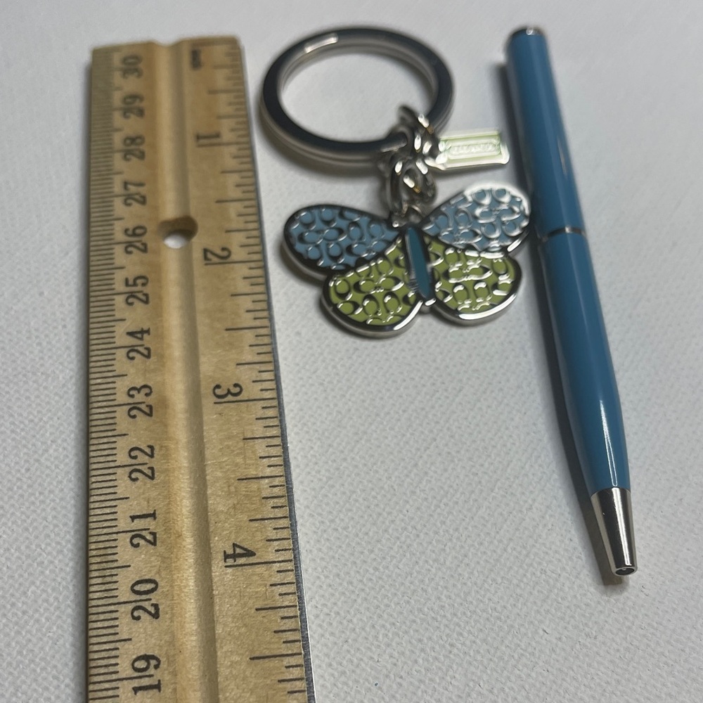 Coach Blue and Green Butterfly Keychain with Coach Pen - Picture 2 of 5